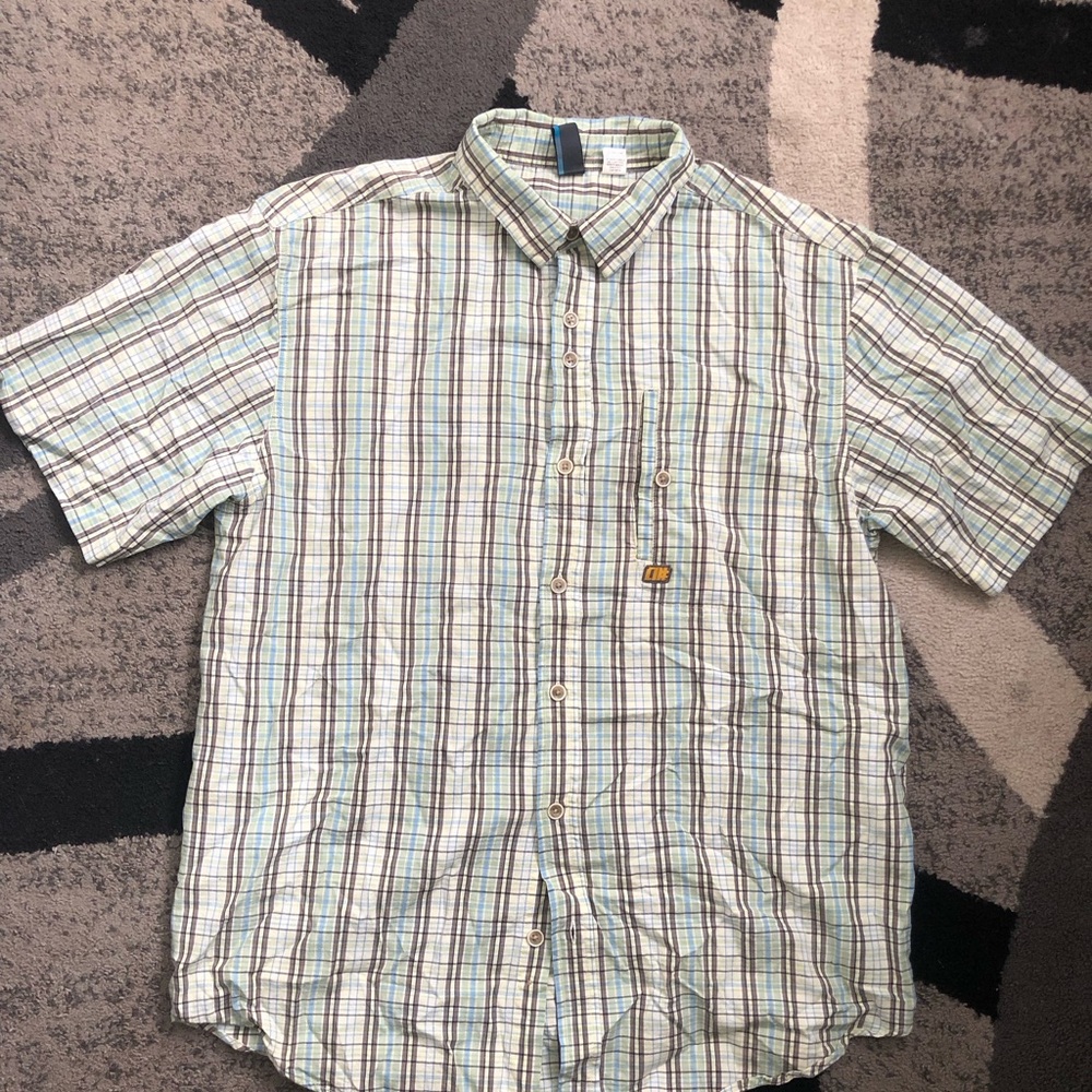Men's Short-Sleeve Plaid Button-Up Shirt - Light Blue & Brown